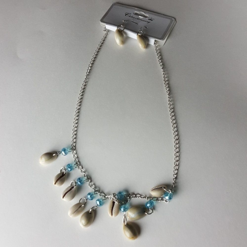 Blue Shell Necklace + Earrings